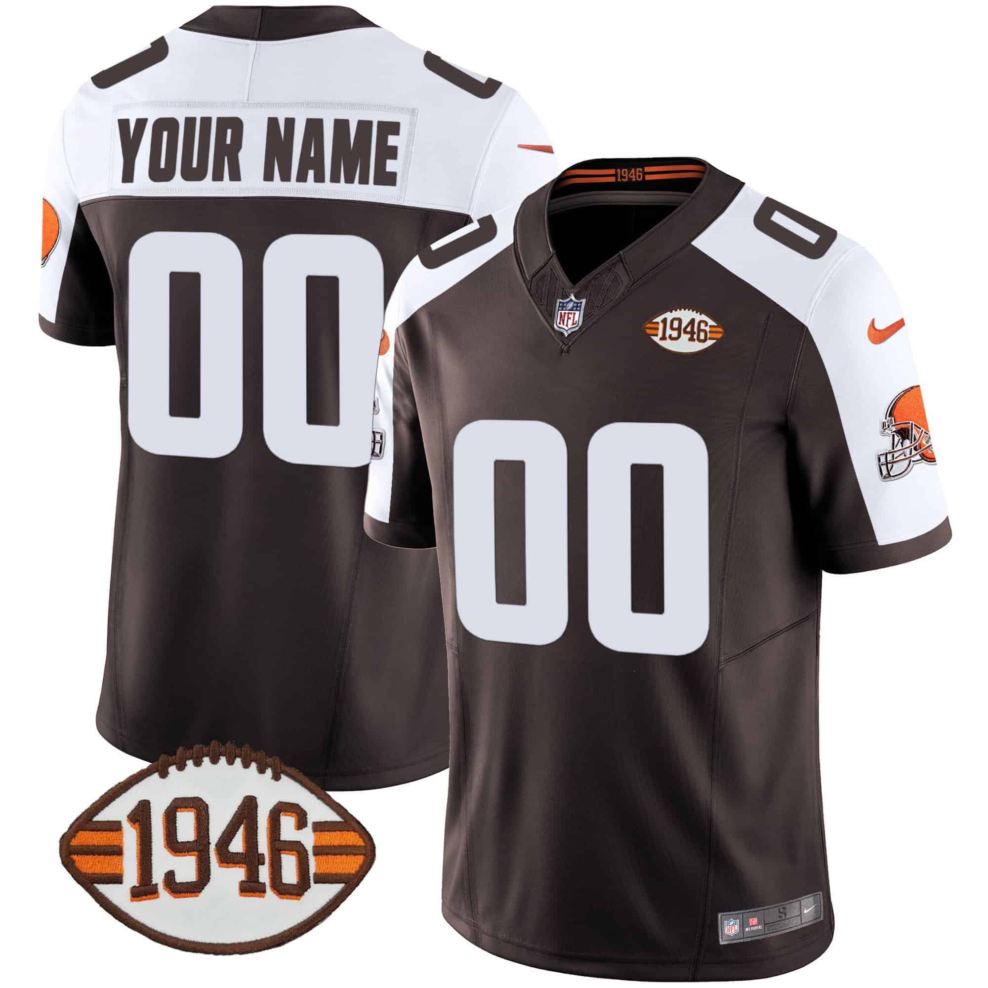 Men Cleveland Browns brown 1946 75th Anniversary Patch Custom 2024 Nike NFL Jersey